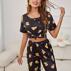Cartoon Food Pajama Set Short Sleeve Top & Pants
