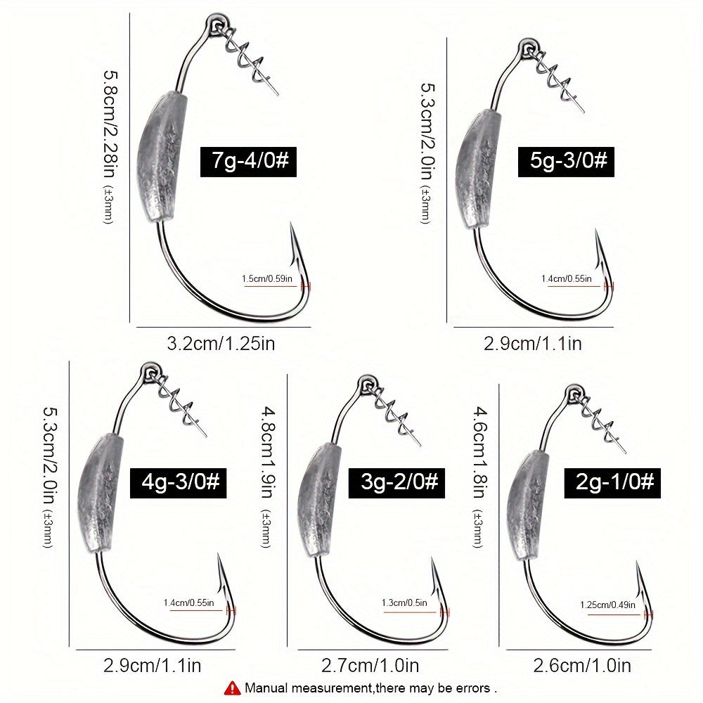 5pcs Offset Fishing Hooks 2g 7g Weighted Soft Bait Hook Jig Worm Hook
