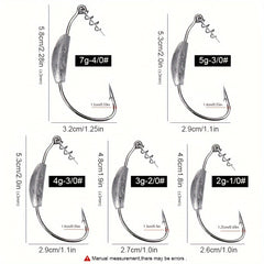 5pcs Offset Fishing Hooks 2g 7g Weighted Soft Bait Hook Jig Worm Hook