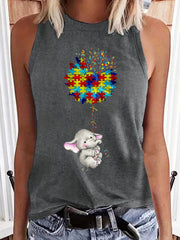 Elephant Print Sleeveless Tank Top for Summer Women's Clothing