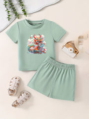 Toddler Cartoon Print T-shirt & Shorts Set