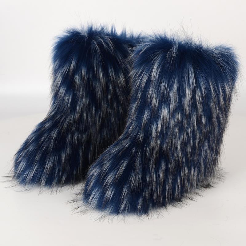 Women's Fuzzy Snow Boots Soft Slip On Flat Shoes