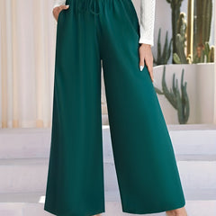 Solid Wide Leg Pants Paper Bag Waist Casual Women's Clothing