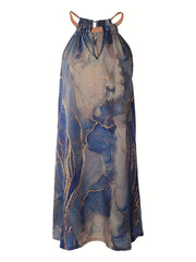 Marble Print Halter Neck Dress Boho Sleeveless Dress