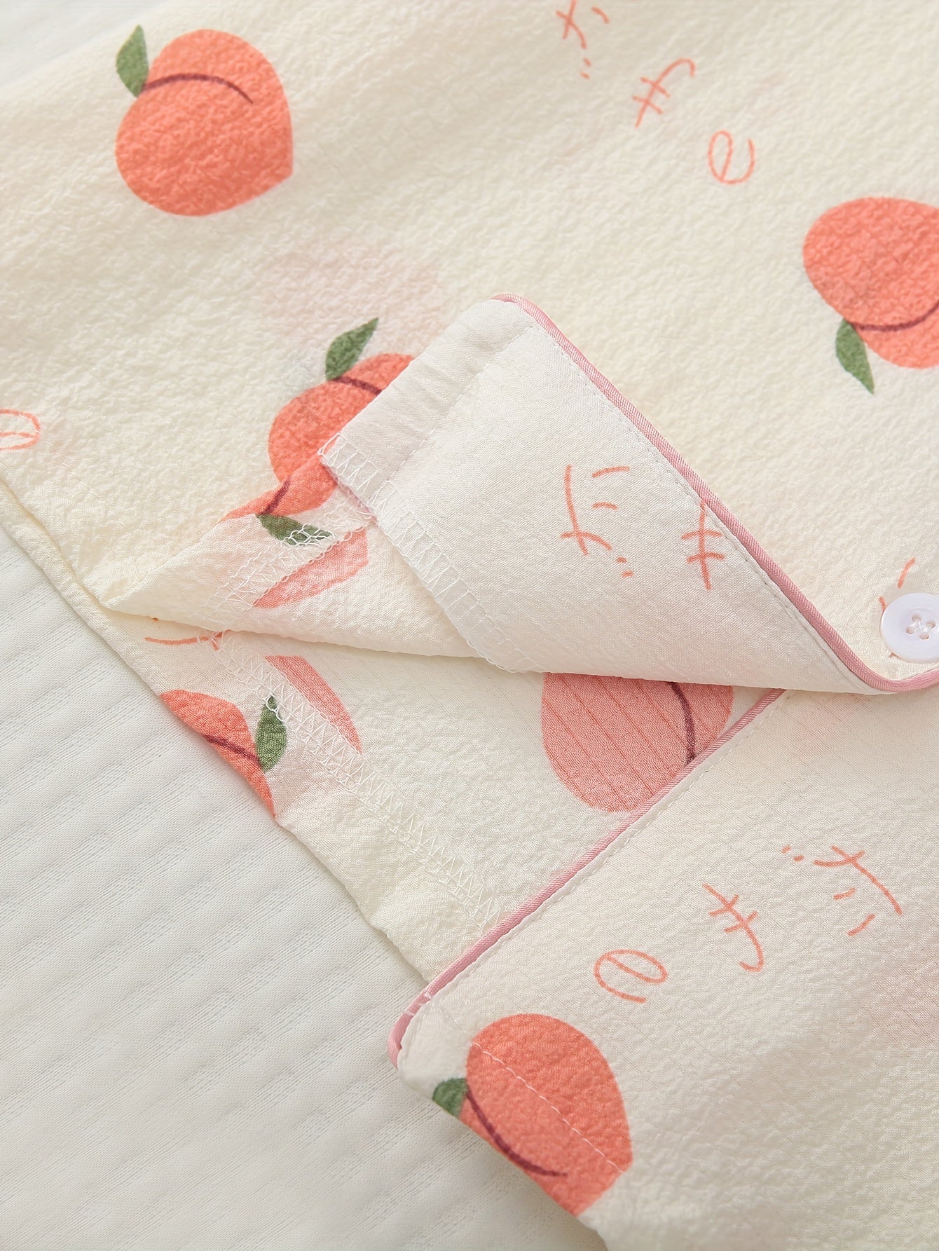 Peach Print Pajama Set Short Sleeve Buttons Top & Elastic Waistband Pants