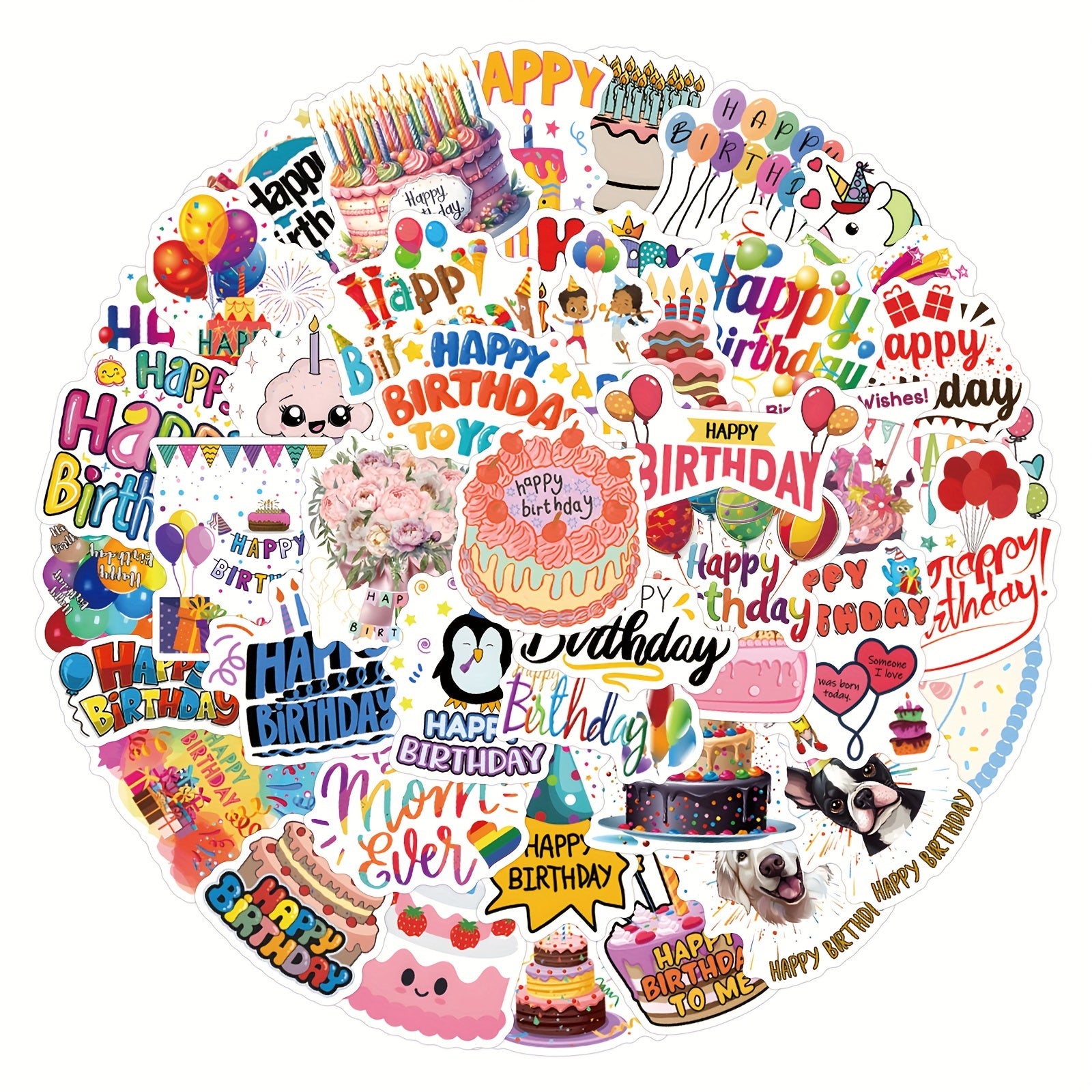55 Cartoon Happy Birthday Stickers for Decorating Stationery Water Cups Mobiles