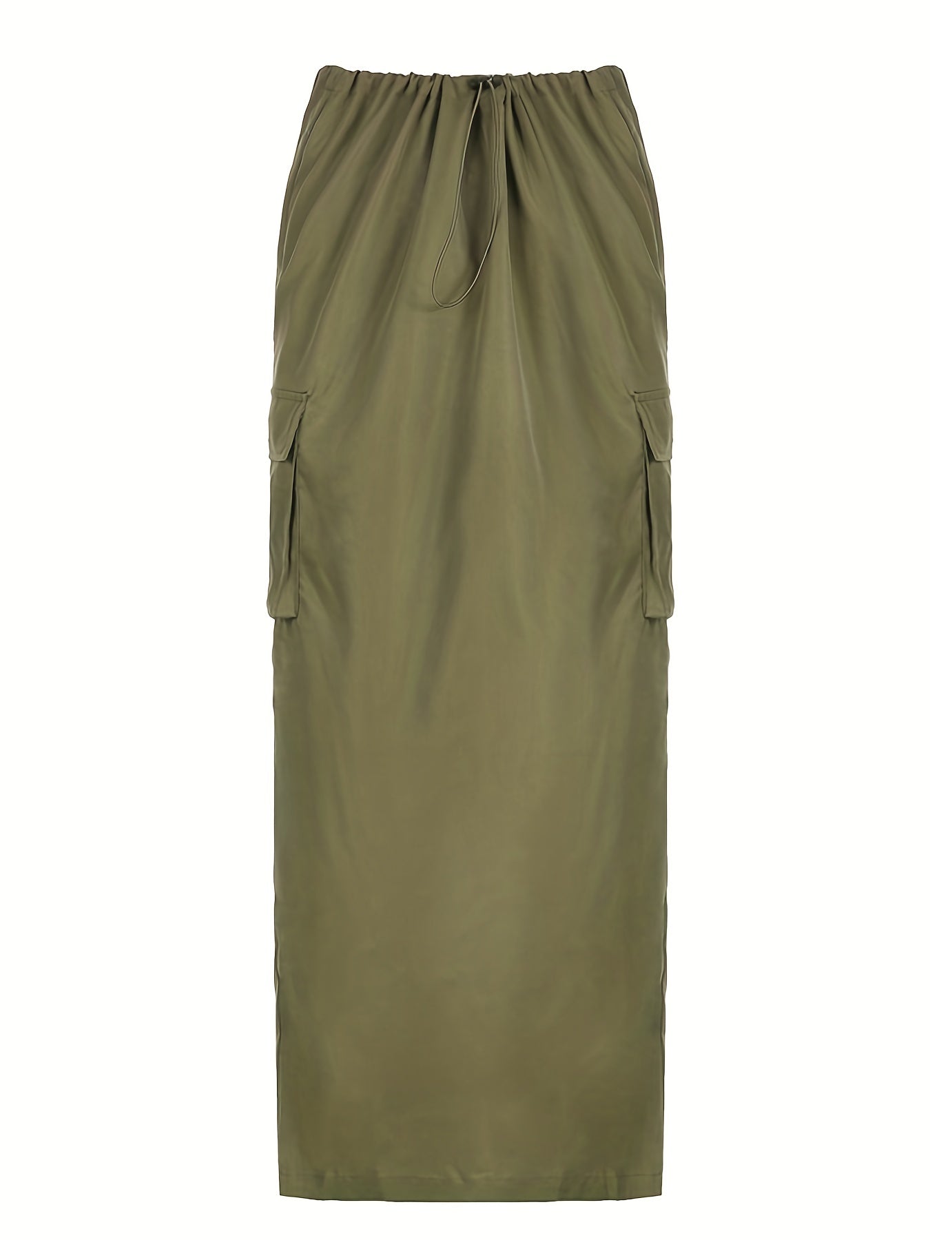 Y2K Cargo Skirt Drawstring Flap Pockets Split Skirt