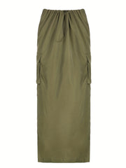 Y2K Cargo Skirt Drawstring Flap Pockets Split Skirt