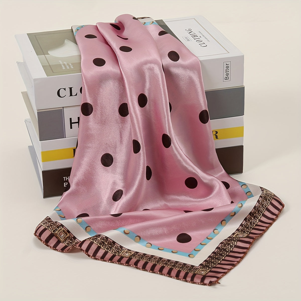Polka Dot Print Square Scarf Woman Neckerchief Satin Shawl Head Wraps