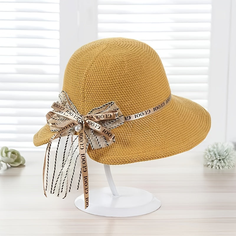 Irregular Brim Sun Hat with Bowknot Strap UV Protection