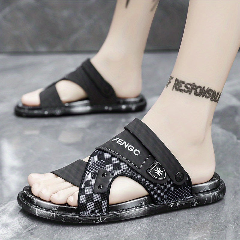 Men's Open Toe Hook And Loop Sandals Non Slip Comfortable Beach Shoes Summer