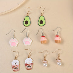 Funny Fruit Ice Cream Earrings Set - 5 Pairs for Girls