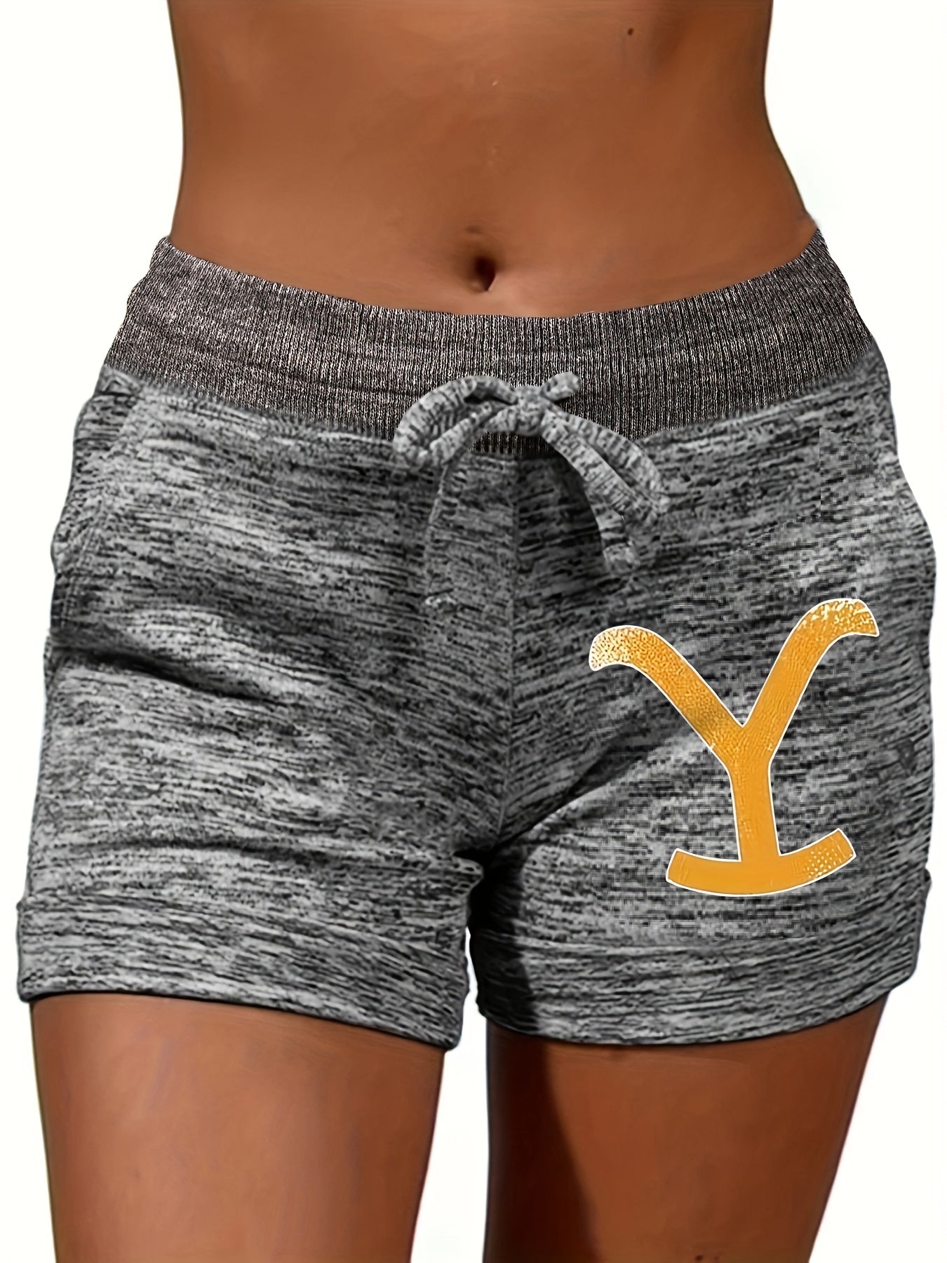 Graphic Drawstring Shorts Dual Pockets Casual Style