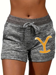Graphic Drawstring Shorts Dual Pockets Casual Style