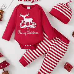 Newborn Infant Xmas Romper Striped Pants Set