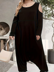 Women's Plus Size Cold Shoulder Round Neck Jumpsuit