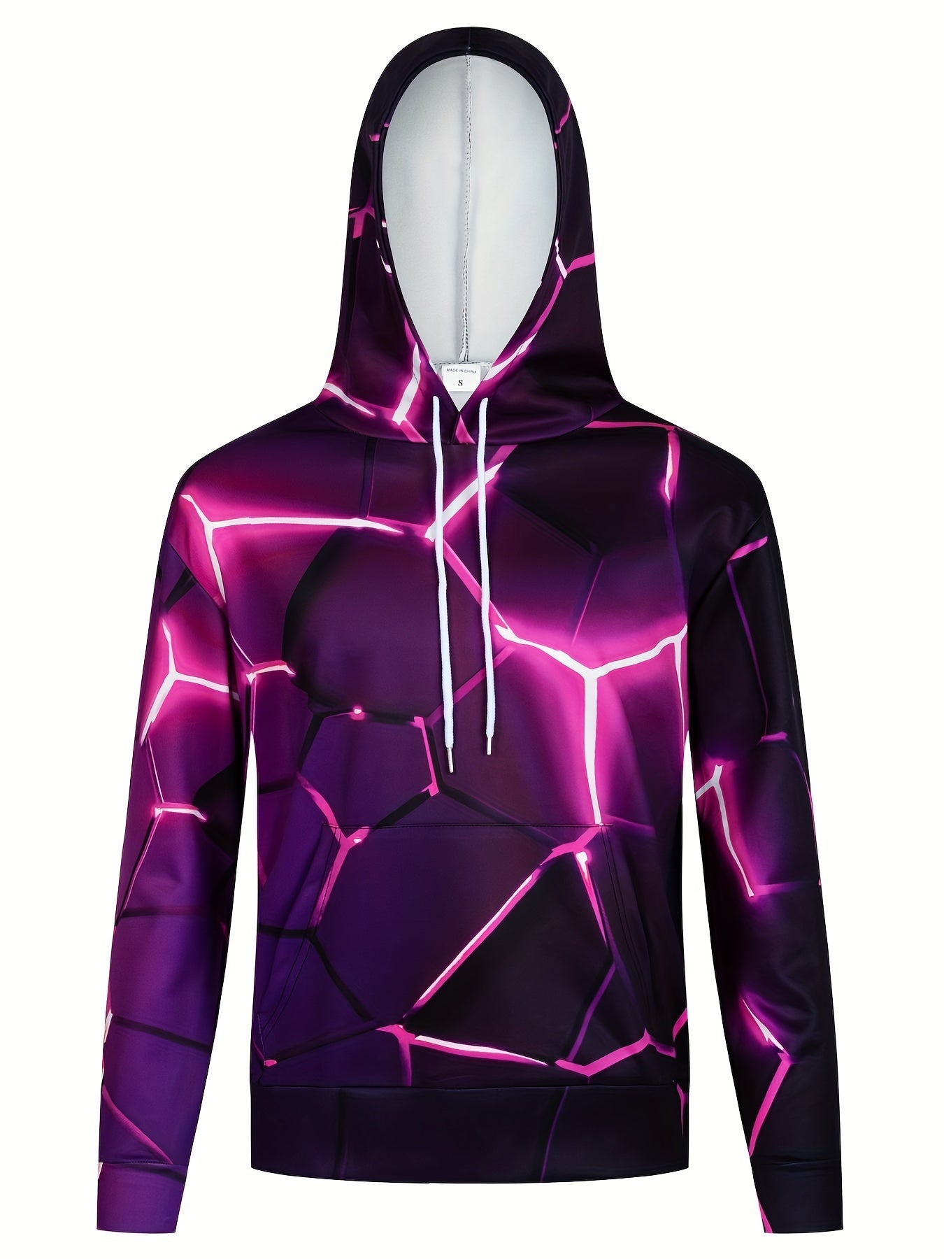 Geometric Print Hoodie For Men with Kangaroo Pocket