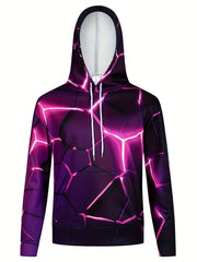 Geometric Print Hoodie For Men with Kangaroo Pocket