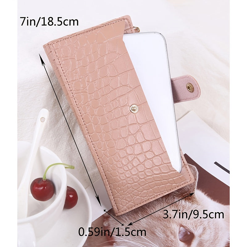 Bi Fold Long Wallet with Phone Pocket & Card Slots - Women's Faux Leather