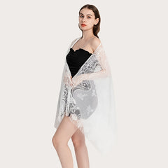 Women's Lace Ripple Long Scarf Lightweight Shawl Solid Fringe Tassels