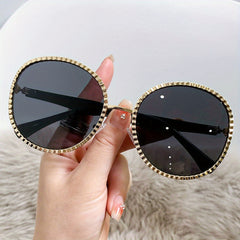 Oversized Oval Sunglasses Y2K Metal Frame Gradient Glasses UV400
