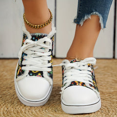 Women's Skull Canvas Sneakers Halloween Lace Up Flats