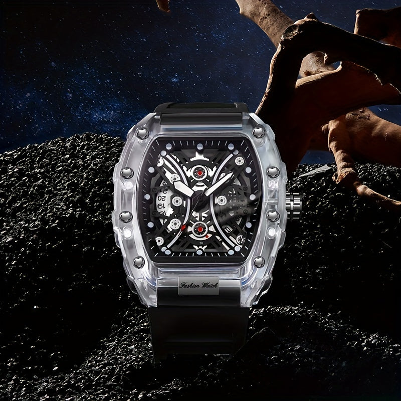 Men's Transparent Silicone Waterproof Wine Barrel Quartz Watch