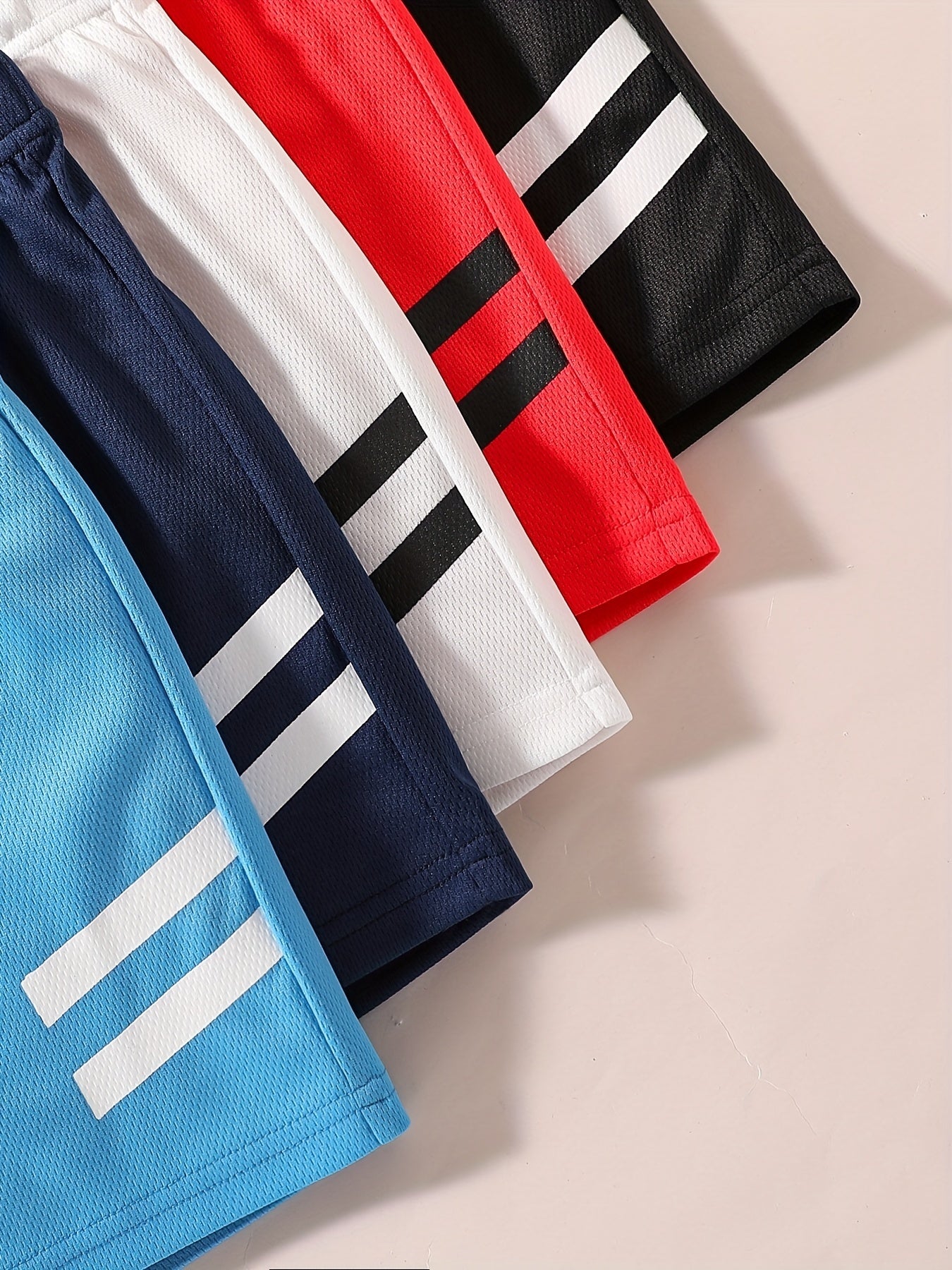5pcs Boys Stripe Print Quick Dry Shorts for Summer Outdoor