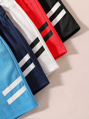 5pcs Boys Stripe Print Quick Dry Shorts for Summer Outdoor