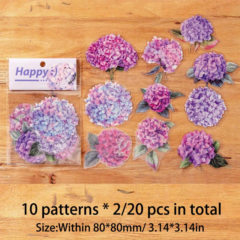 20pcs Flower Themed Waterproof Sticker Pack for DIY Crafts Scrapbooking
