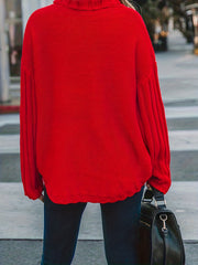 Casual Sweater Women's Plus Solid Long Sleeve High Neck Jumper