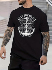 Anchor Headphone Print Men's Graphic Crew Neck T shirt