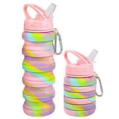 Mumutan Silicone Collapsible Water Bottle 16oz Expandable Straw Leak Proof