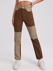 Colorblock High Waist Straight Jeans High Rise Loose Fit Denim Pan