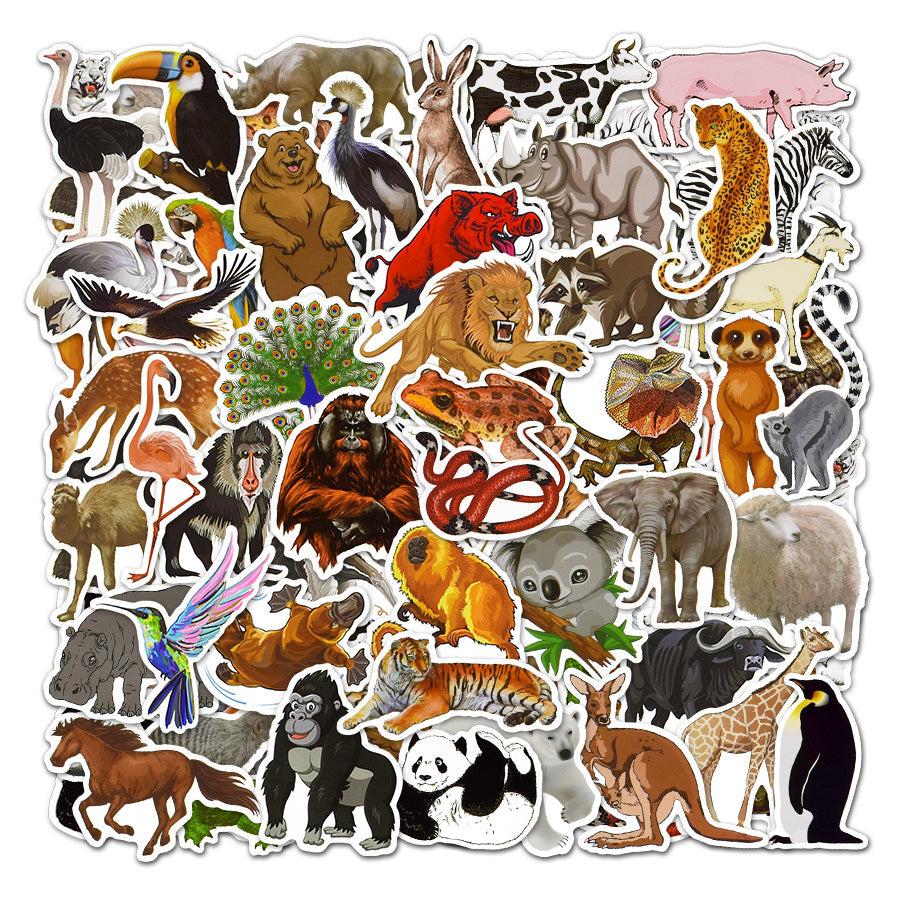 50pcs Zoo Animals Stickers DIY Cartoon Lion Stickers for Car Laptop Skateboard