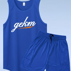 Men's Letter Print Tank Top and Drawstring Shorts Set
