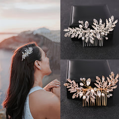 Rhinestone Bridal Hair Comb Clip Golden Hair Accessories For Brides