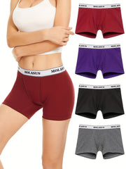 4pcs Letter Print Boyshort Panties Soft & Comfortable Stretch Panties