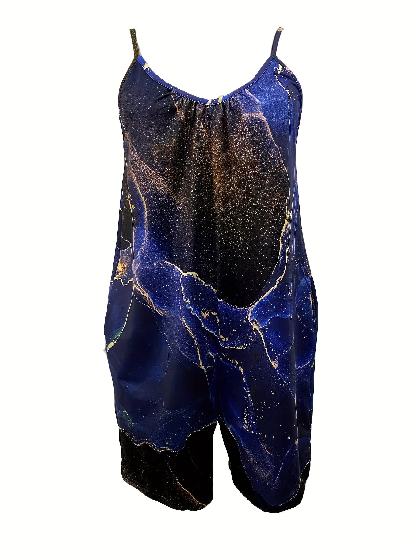 Marble Print Spaghetti Strap Romper Casual V Neck Sleeveless Romper