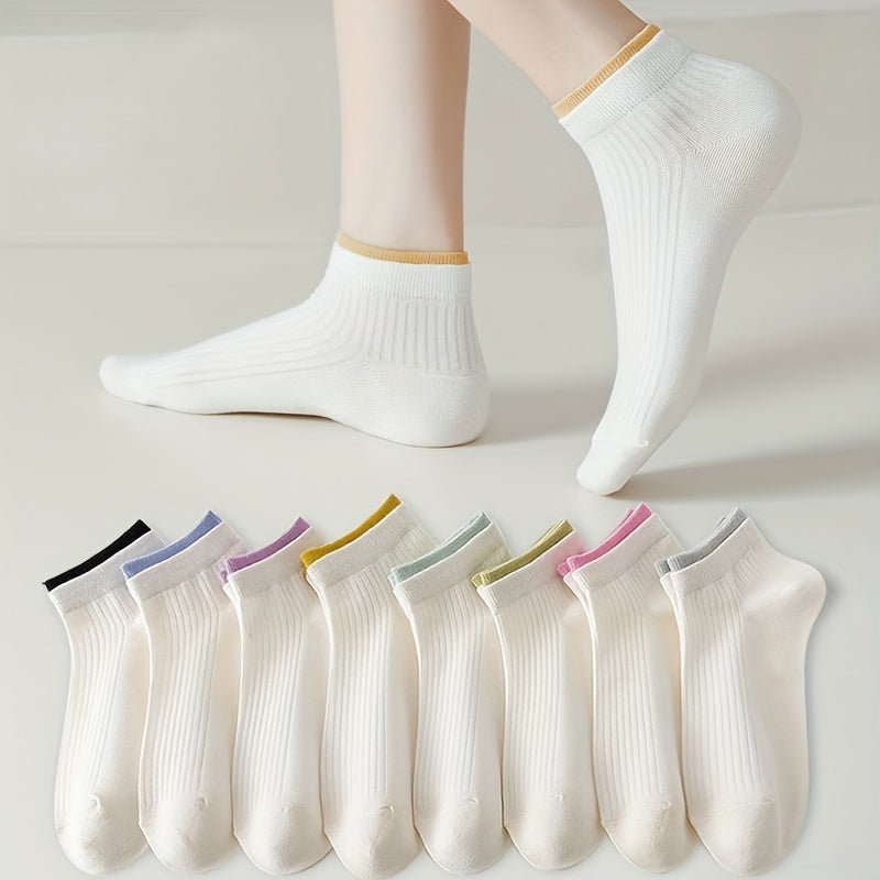Colorful Trim Socks 8 Pairs Women's Crew Short Stockings & Hosiery