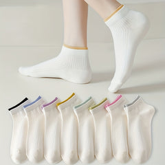 Colorful Trim Socks 8 Pairs Women's Crew Short Stockings & Hosiery