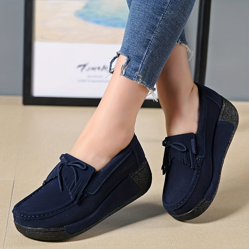 Women's Bowknot Platform Loafers Slip On Shoes