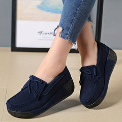 Women's Bowknot Platform Loafers Slip On Shoes