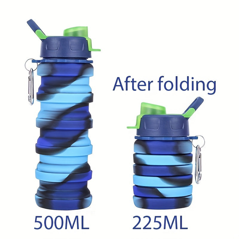 1pc 500ml Silicone Collapsible Water Bottle Leakproof Retractable Cup