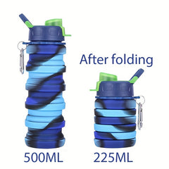 1pc 500ml Silicone Collapsible Water Bottle Leakproof Retractable Cup