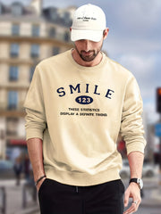 SMILE Print Sweatshirt Men's Casual Graphic Crew Neck Pullover Sweatshirt