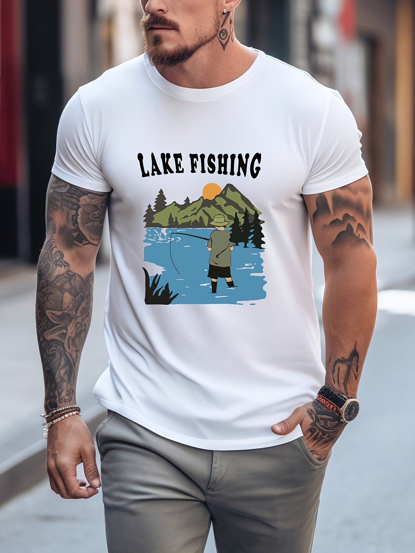 Retro Motorcycle Print Men's Graphic Crew Neck T-shirt