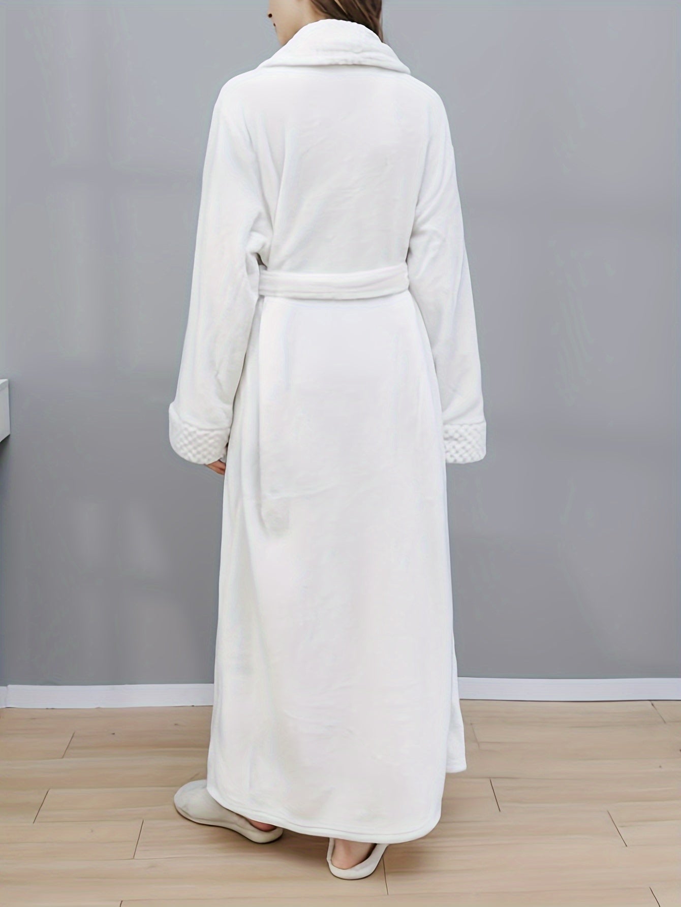 Cozy Long Sleeve Fuzzy Night Robe with Belt & Pockets
