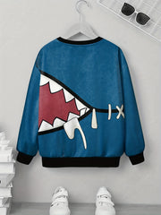 Teens 3D Shark Mouth Print Sweatshirt Casual Pullover Street Wear