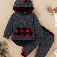 Toddler Boy's Plaid Hoodie & Sweatpants Set for Spring Fall